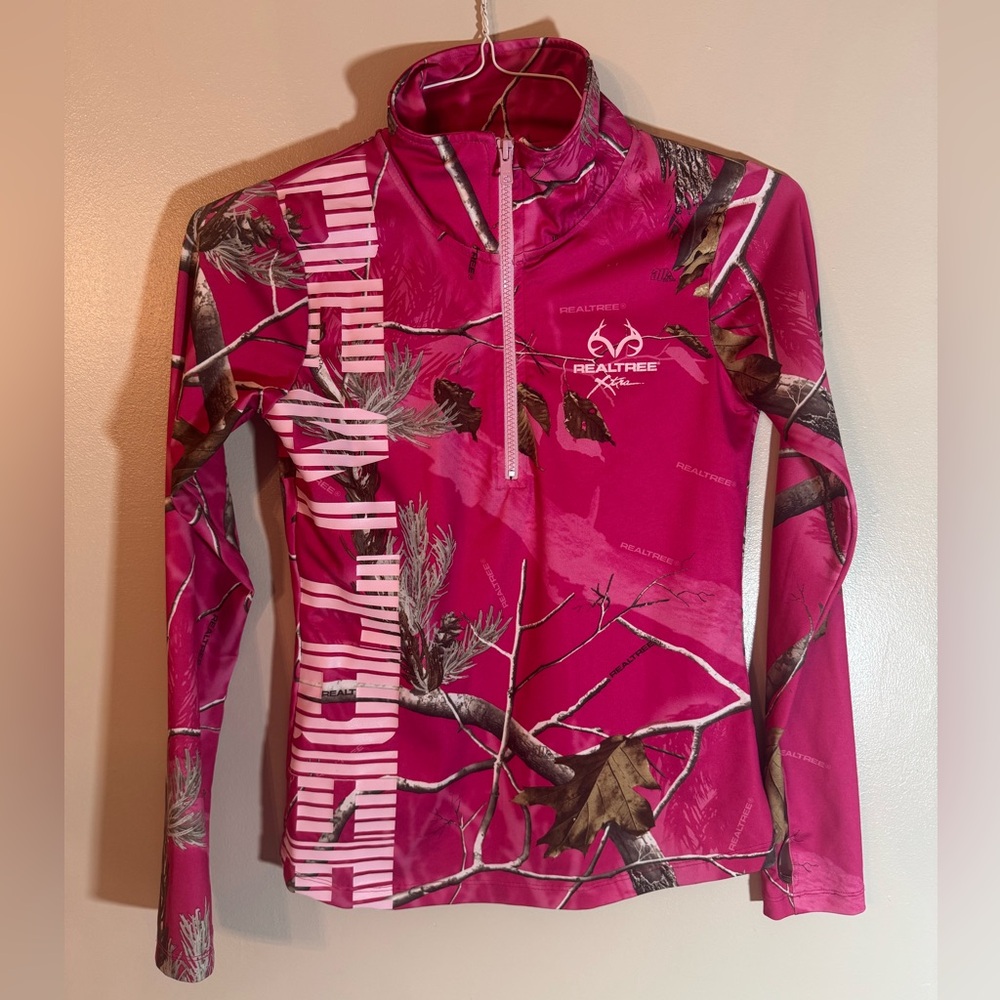 Women’s Camo Pullover Realtree APC 1/4 Zip Long Sleeve Shirt Size Small